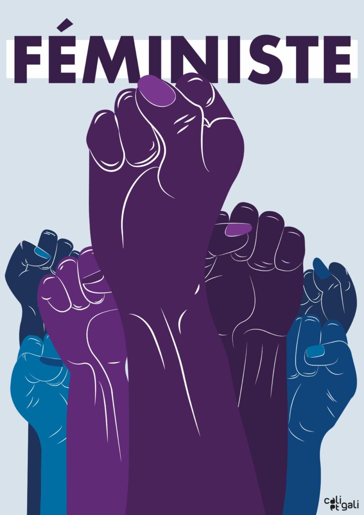 affiche droit des femmes : Affiche poing levé femme illustration féministe violet et bleu