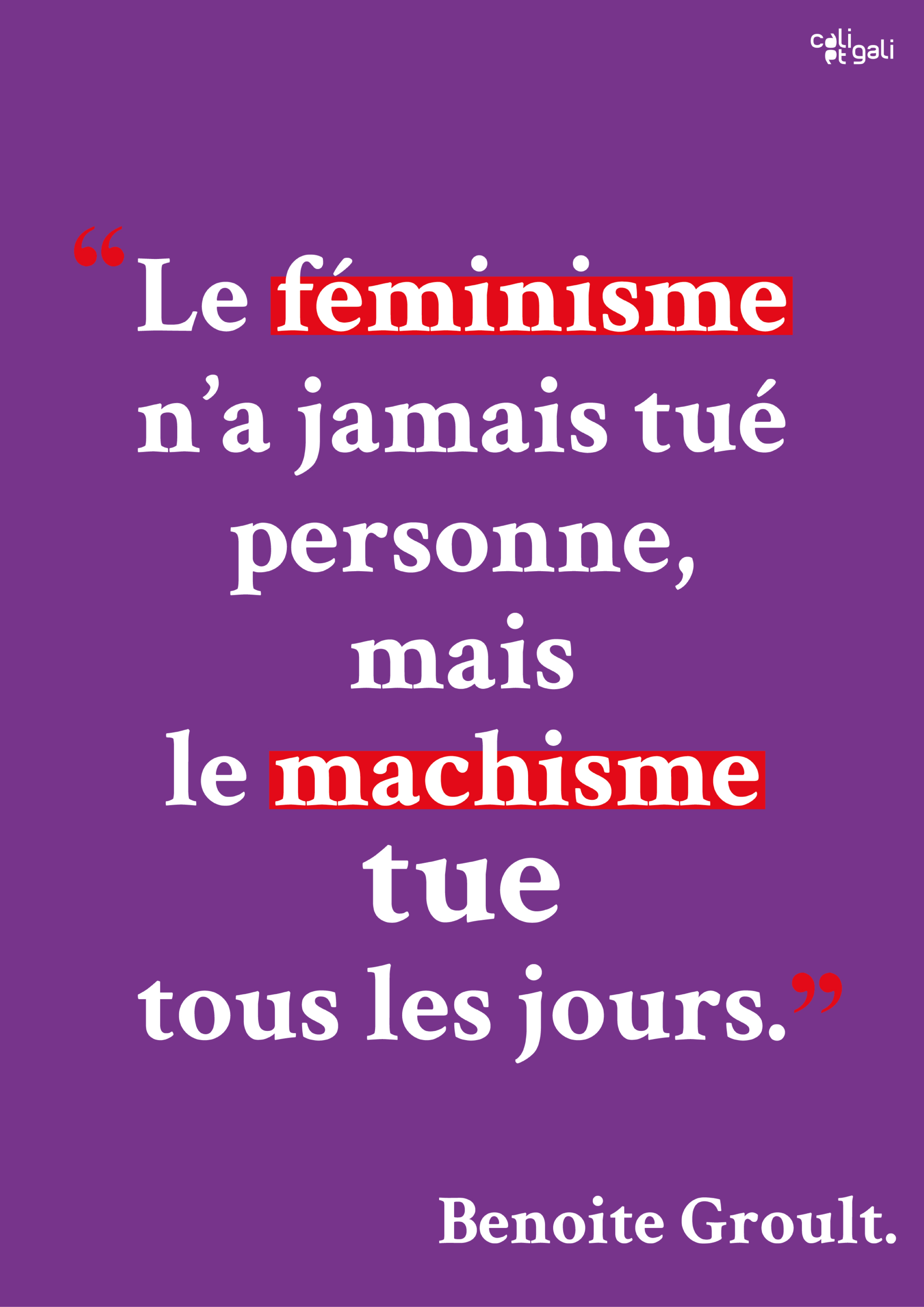 Affiche citation féministe célèbre : le féminisme n'a jamais tué personne mais le machisme tue tous les jours" : Benoite Groult